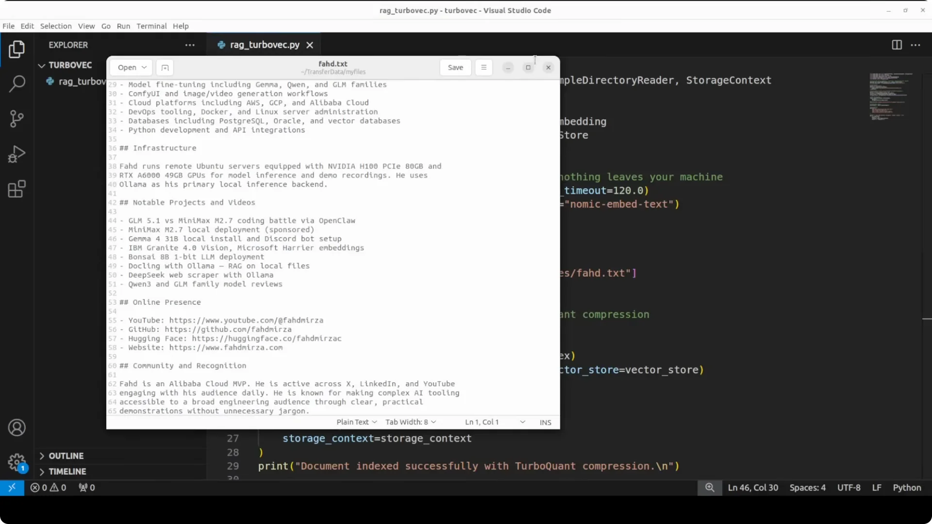 Turbovec: Exploring Google's TurboQuant with Ollama screenshot 4